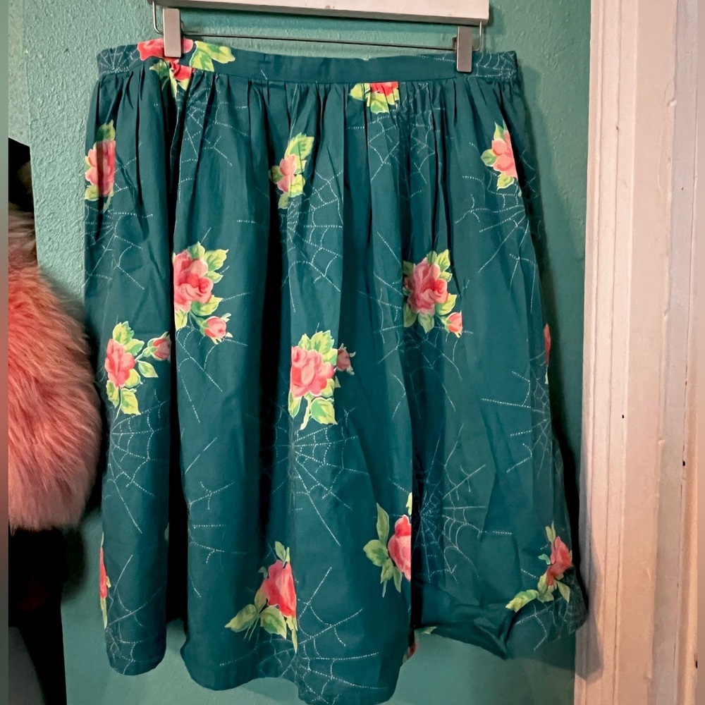 Spiderweb and roses skirt cotton handmade 2XL